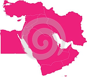 ROSE CMYK color map of MIDDLE EAST (with country borders)