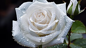 Rose Dew White Rose with glistening morning dewdrops