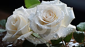 Rose Dew White Rose with glistening morning dewdrops