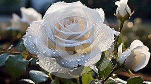 Rose Dew White Rose with glistening morning dewdrops