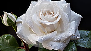 Rose Dew White Rose with glistening morning dewdrops