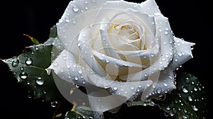 Rose Dew White Rose with glistening morning dewdrops