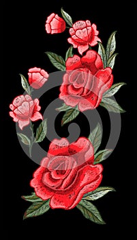 Rose embroidery vector for textile design.
