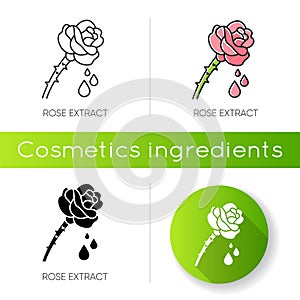 Rose extract icon. Flower petals. Fragrant component. Herbal toner. Floral serum. Aromatherapy with essential oils