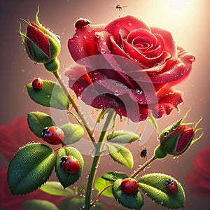 A rose with a few ladybugs on it