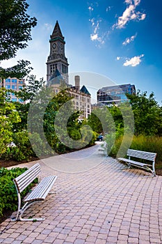 The Rose Fitzgerald Kennedy Greenway and Custom House Tower in B