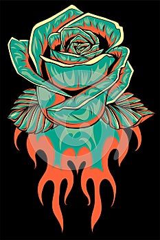 Rose In Flames Tattoo Icon Isolated on black background Vector Illustration
