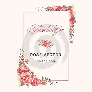 Rose Flower and botanical leaf digital painted illustration