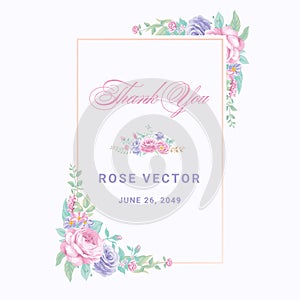 Rose Flower and botanical leaf digital painted illustration