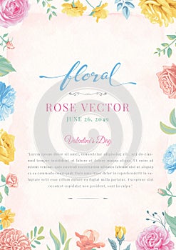 Rose Flower and botanical leaf digital painted illustration