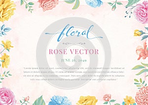 Rose Flower and botanical leaf digital painted illustration