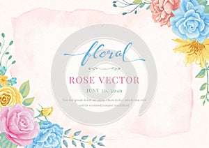 Rose Flower and botanical leaf digital painted illustration