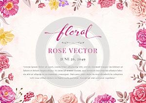 Rose Flower and botanical leaf digital painted illustration