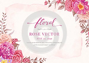 Rose Flower and botanical leaf digital painted illustration