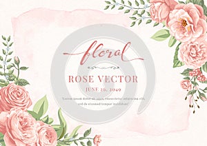 Rose Flower and botanical leaf digital painted illustration