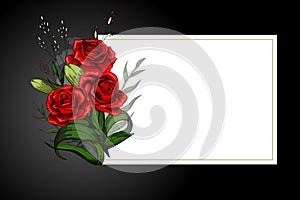 Rose flower bouquet on white frame with black border strict postcard template