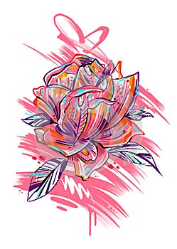 Rose flower colorful illustration art design freehand drawing