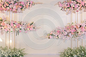 Rose flower decoration on wedding backdrop of design wall