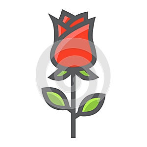 Rose flower filled outline icon, valentines day