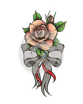 Rose Flower and Garter Bow Tattoo