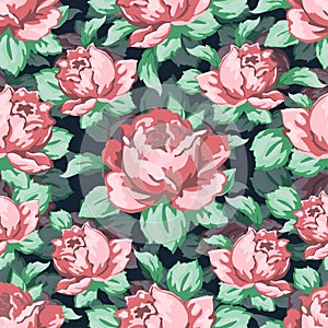 Rose flower hand drawing seamless pattern, vector floral background, floral embroidery ornament. Drawn buds pink rose