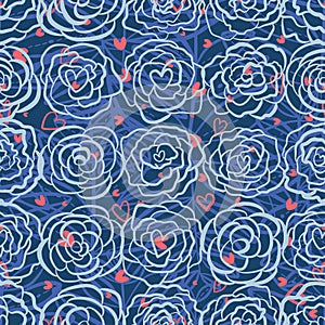 Rose flower line symmetry seamless pattern