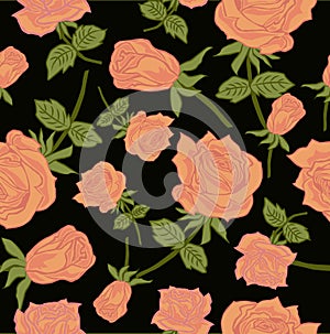 Rose, flower, pattern, floral, seamless, background, sophistication, flowers, leaf, design, art, vintage, illustration, nature, de