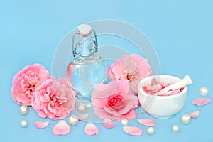 Rose Flower Perfume Preparation with Pearls and Flowers