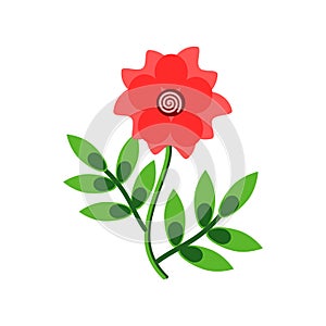 Rose flower with petals and leaves in old style