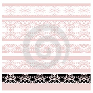 Rose flower seamless lace vector border set