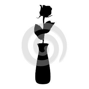 Rose flower in vase black silhouette, vector illustration