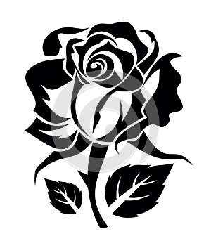 Rose flower. Vector black silhouette of a rose