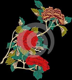 Rose flower vintage pink Baroque Victorian floral ornament frame border golden leaf scroll engraved red retro pattern decorative