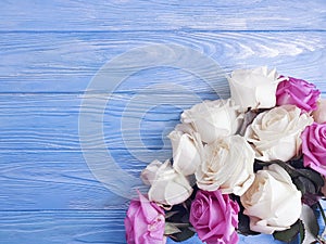 Rose flower on wooden background frame  birthday photo