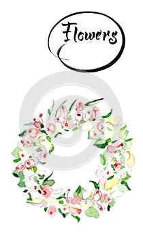 Rose flower wreath. Floral circle border frame. Design for invitation, wedding or greeting cards. Watercolor vector illustration