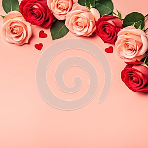 Rose flowers in color of the year 2024 peach fuzz. celebration concept. Greeting card. Generative AI