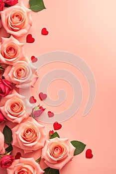 Rose flowers in color of the year 2024 peach fuzz. celebration concept. Greeting card.Generative AI