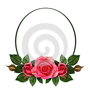 Rose flowers composition and oval frame