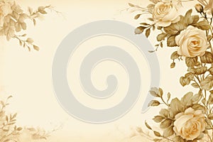 Rose flowers frame with gradient backlight and subtle gold lines