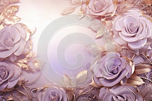 Rose flowers frame with gradient backlight and subtle gold lines