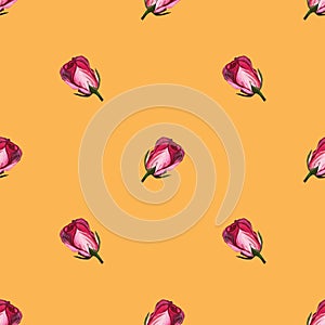 Rose flowers on orange background handmade gouache gentle. Background for web pages, wedding invitations, date cards, textiles,