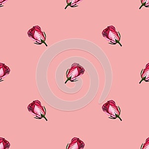 Rose flowers on pink background handmade gouache gentle. Background for web pages, wedding invitations, date cards, textiles,