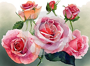 Rose flowers watercolor on paper