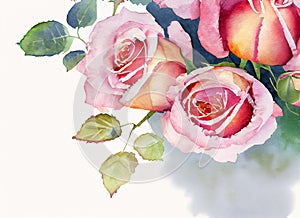 Rose flowers watercolor on paper