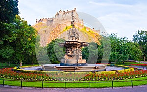 Rose Fountain with Edinburgh Castle