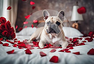 rose full peace red background petals dog bulldog lying victory arrow love flower mouth bed fingers french
