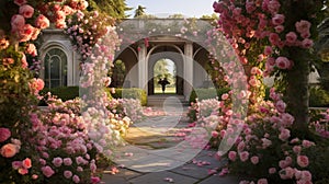 A rose garden in full bloom with vibrant petals and fragrant aromas