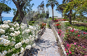 The rose garden `Il Roseto` in Genoa Genova Nervi, inside Genoa Nervi Parks, Italy.