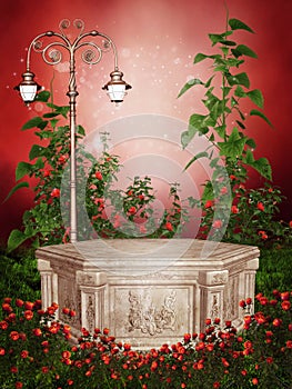Rose garden with a Victorian lamp