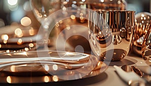 A rose gold culinary accessories, their reflective surfaces elevating the dining experience with a touch of